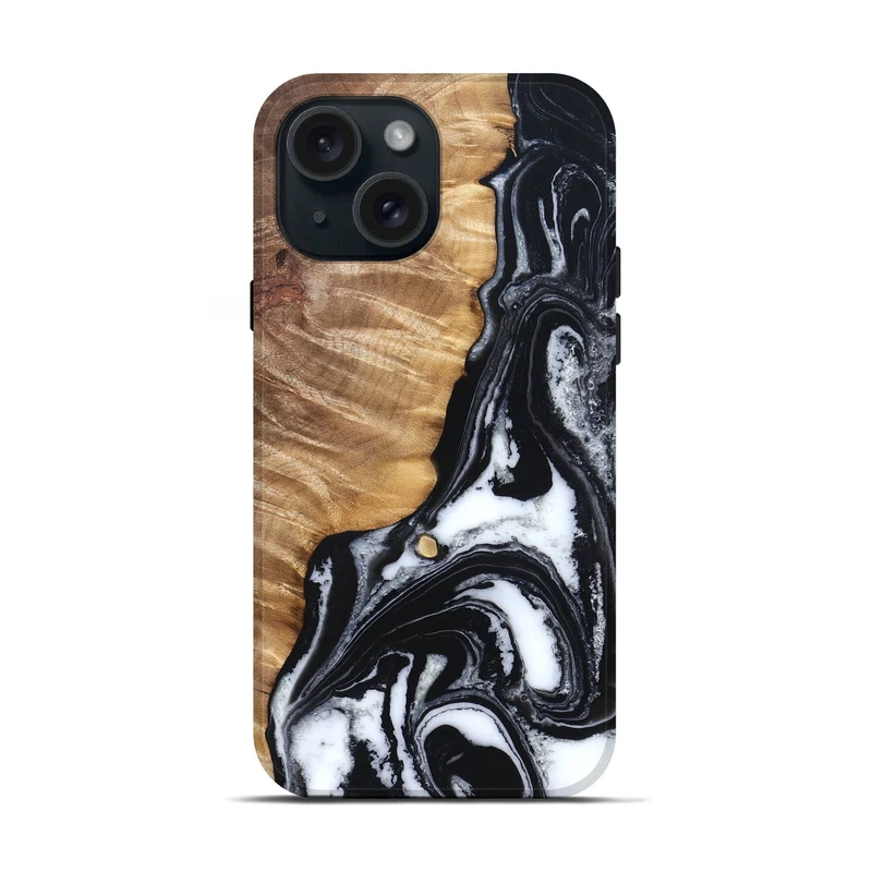 iPhone 15 Wood Live Edge Phone Case - Cory (Black & White, 829269)