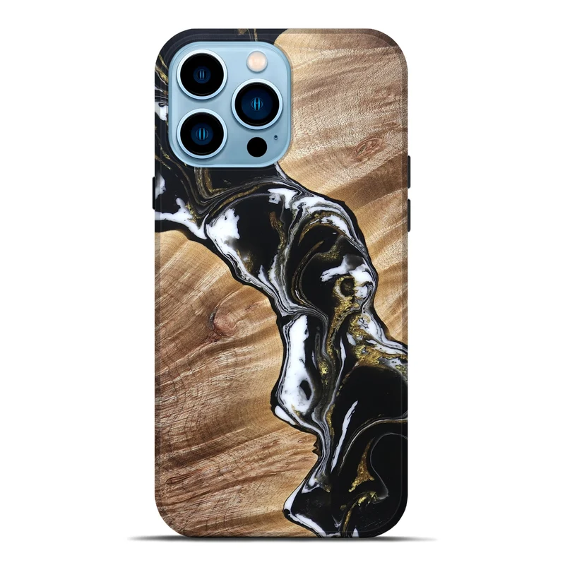 iPhone 14 Pro Max Wood Live Edge Phone Case - Graham (Black & White, 829266)