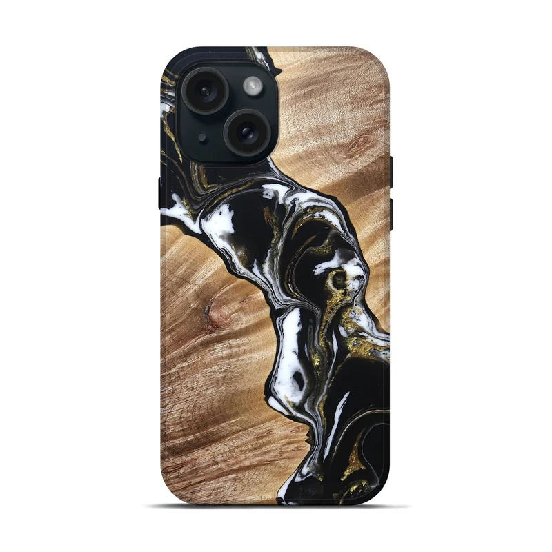 iPhone 15 Wood Live Edge Phone Case - Graham (Black & White, 829266)