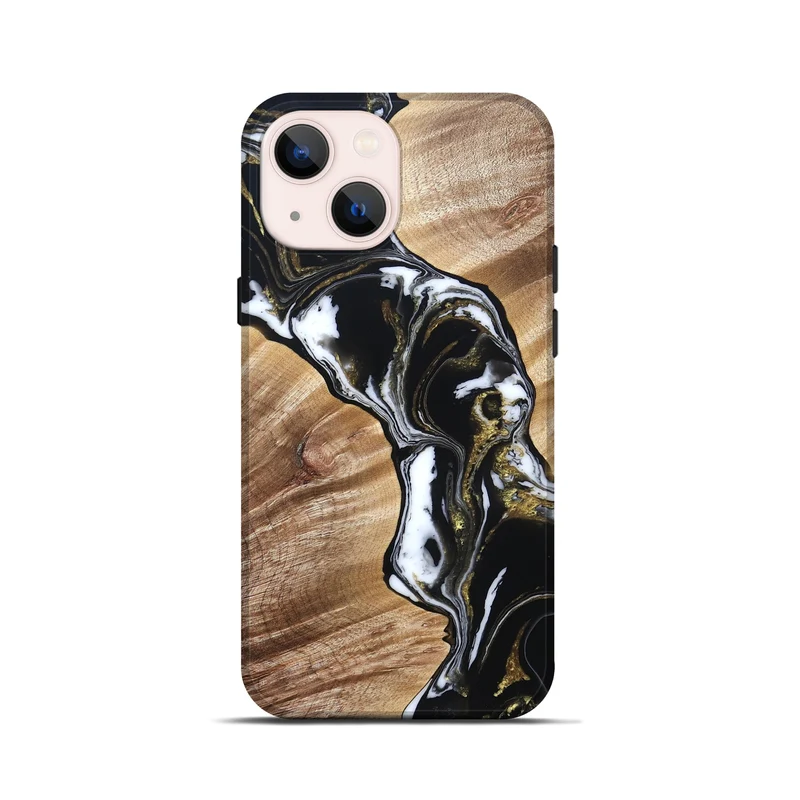 iPhone 13 mini Wood Live Edge Phone Case - Graham (Black & White, 829266)