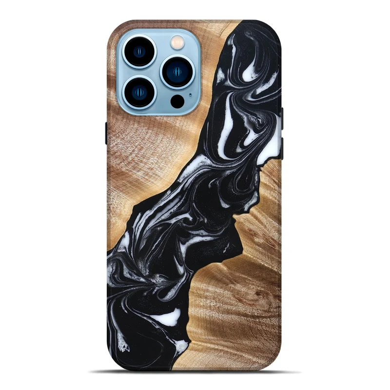 iPhone 14 Pro Max Wood Live Edge Phone Case - Casen (Black & White, 829263)