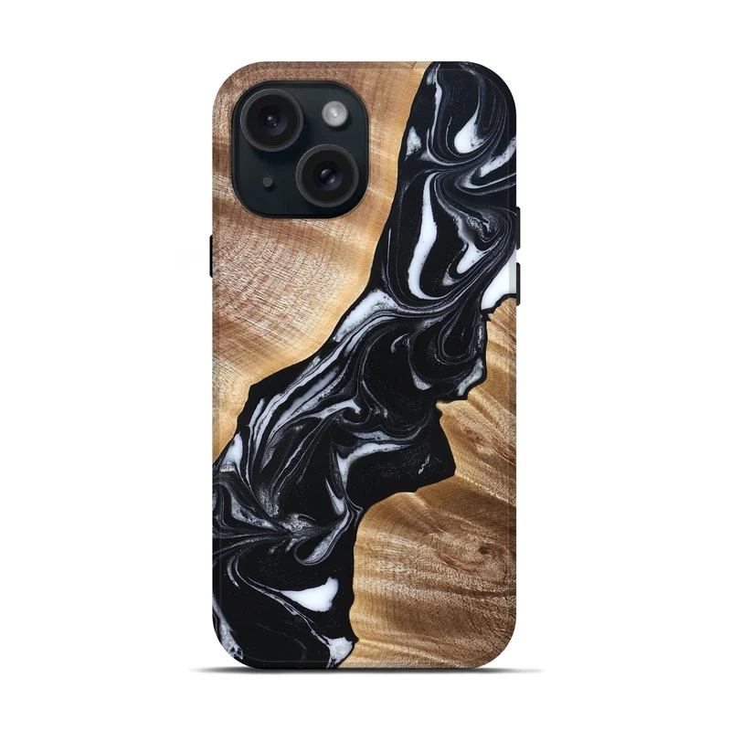 iPhone 15 Wood Live Edge Phone Case - Casen (Black & White, 829263)