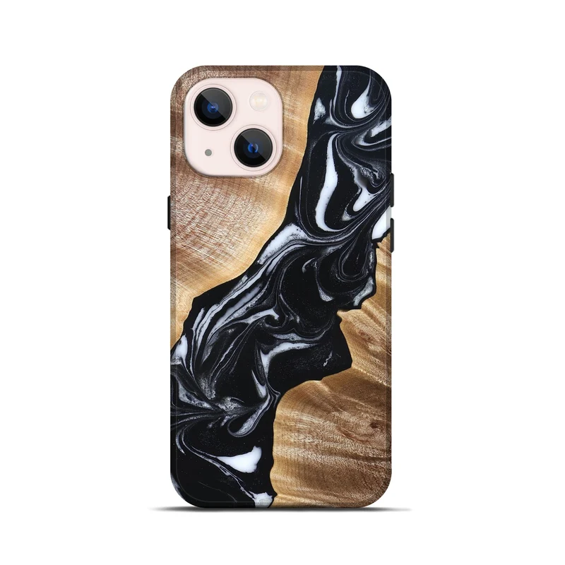 iPhone 13 mini Wood Live Edge Phone Case - Casen (Black & White, 829263)
