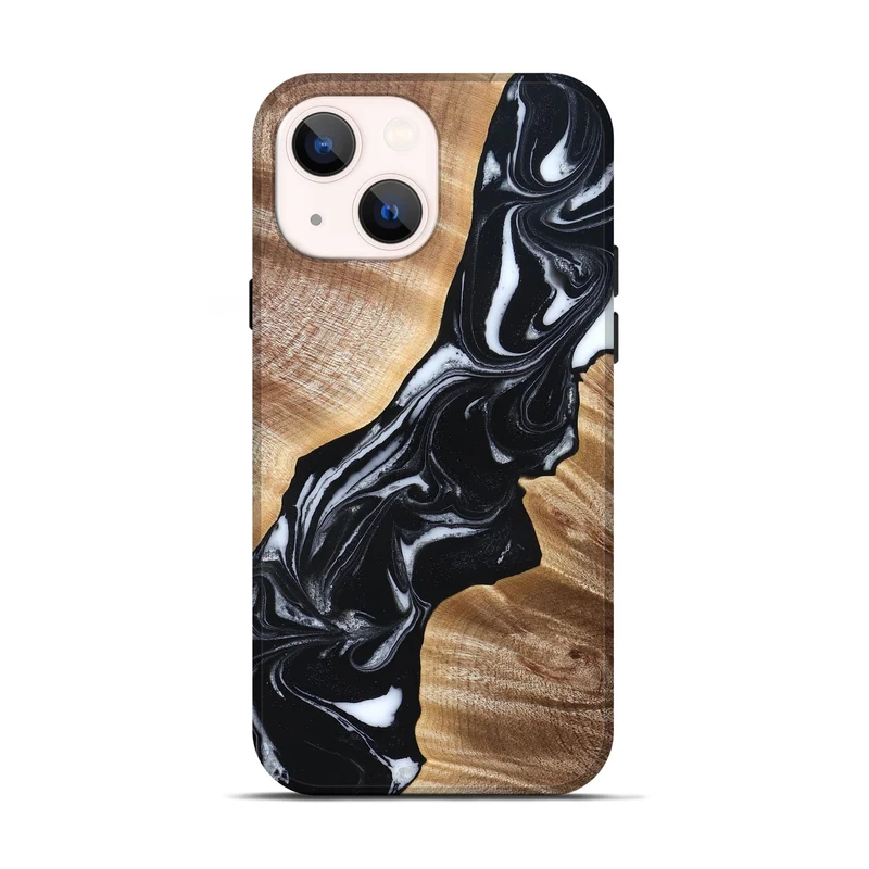 iPhone 14 Wood Live Edge Phone Case - Casen (Black & White, 829263)