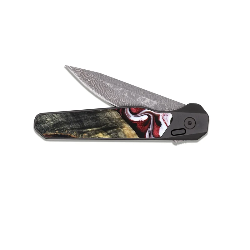 EDC Dark Damascus Wood Pocket Knife - Ericka (Red, 829223)