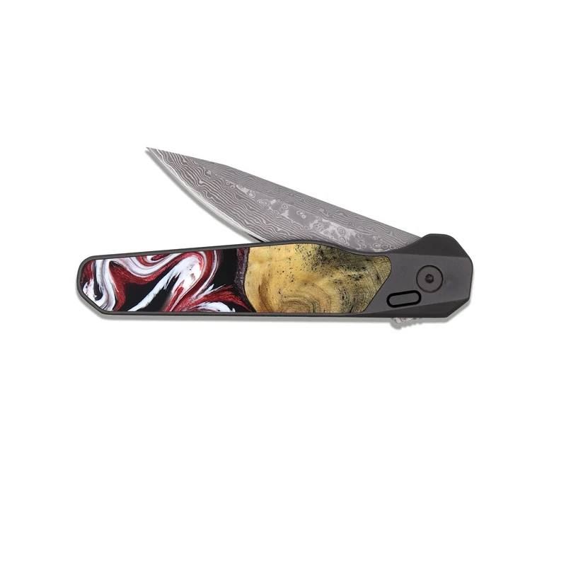 EDC Dark Damascus Wood Pocket Knife - Reya (Red, 829247)