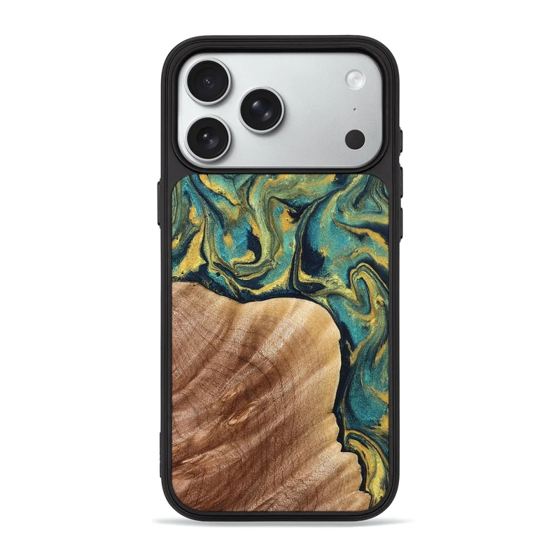 iPhone 18 Pro Max Wood Phone Case - Julius (Teal & Gold, 830006)