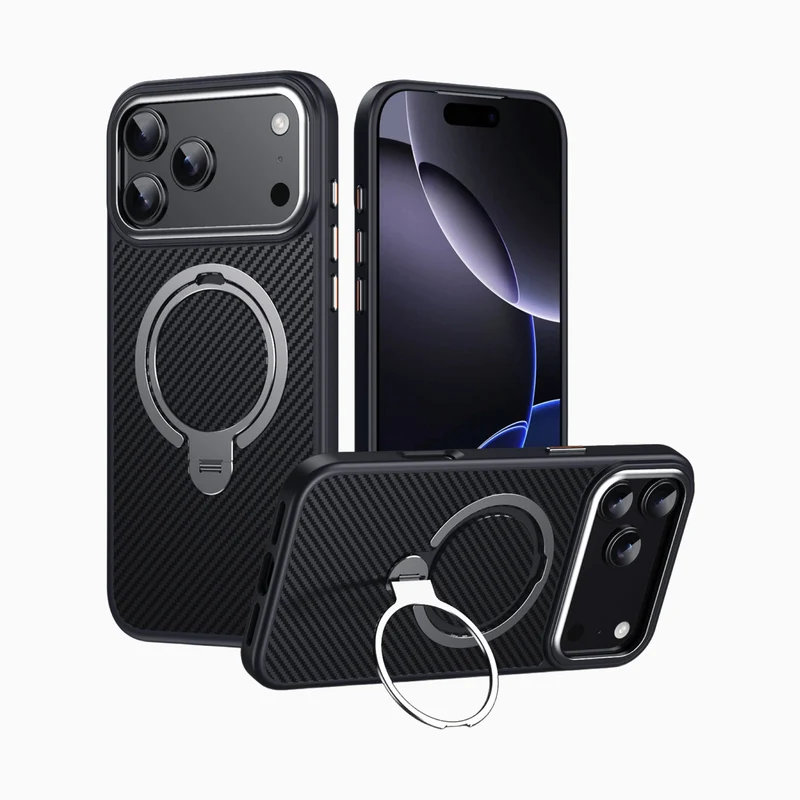 NexTECH® | Carbon Fiber Texture Magnetic Case with 360° Stand for iPhone