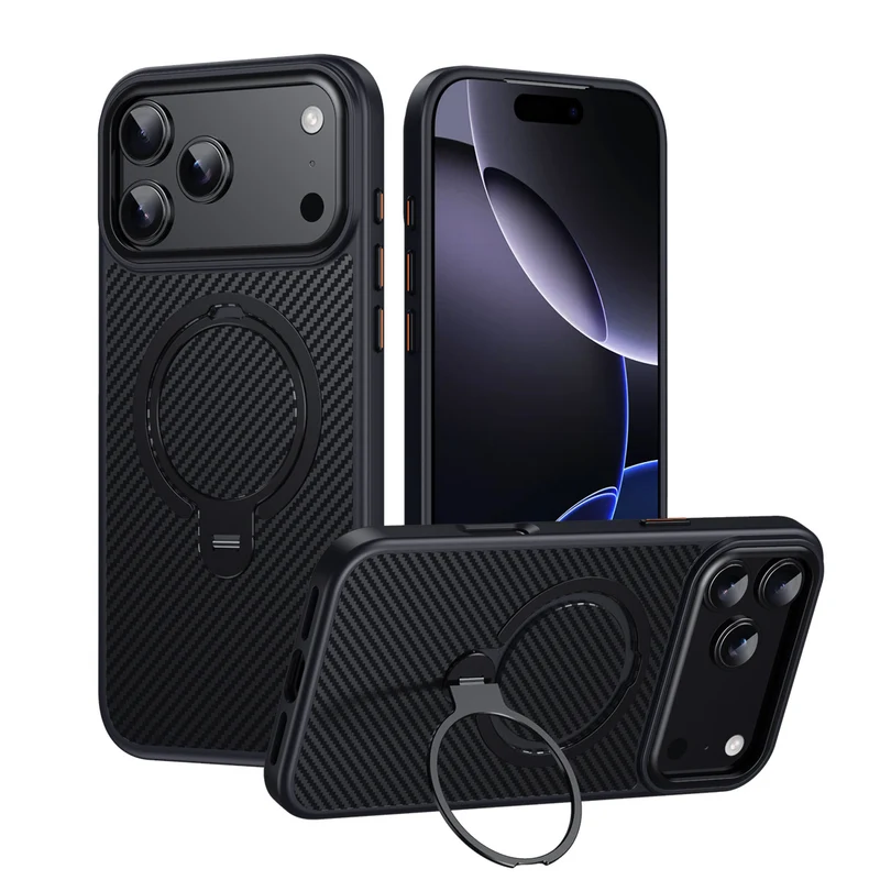 NexTECH® | Carbon Fiber Texture Magnetic Case with 360° Stand for iPhone