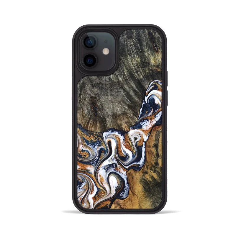 iPhone 12 Wood Phone Case - Isai (Teal & Gold, 830003)